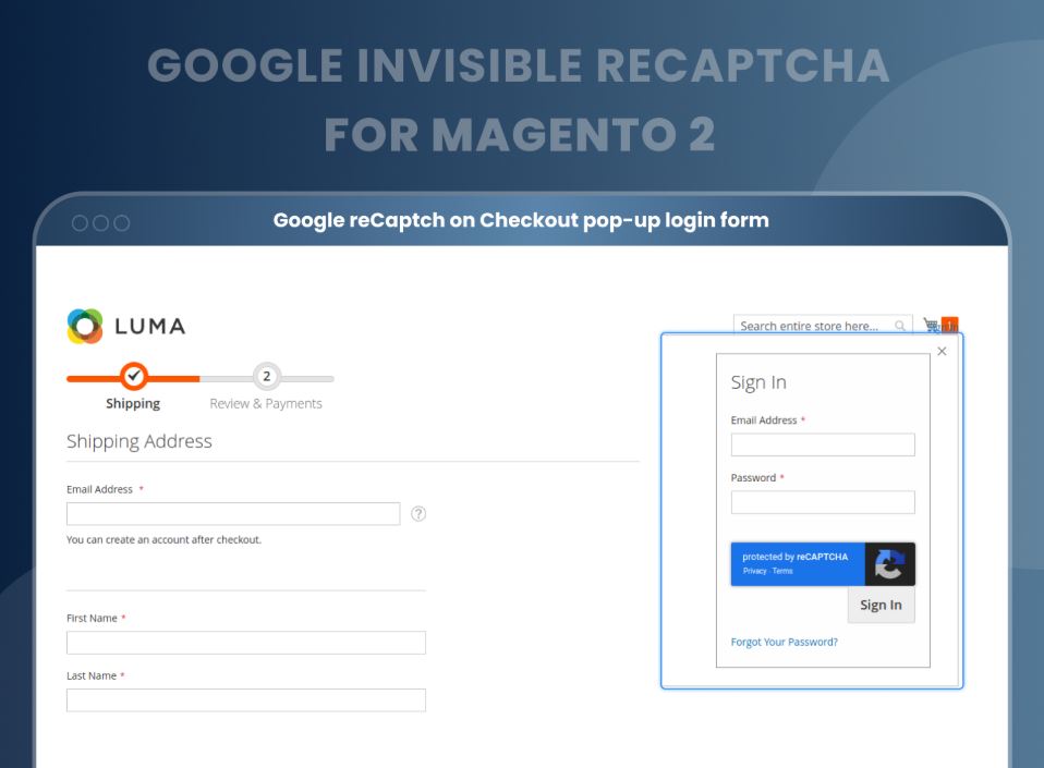 Invisible recaptcha register form magento
