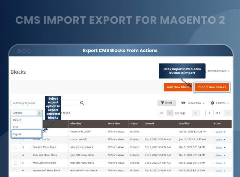 Export Static Blocks Magento