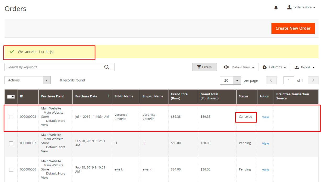Uncancel order magento